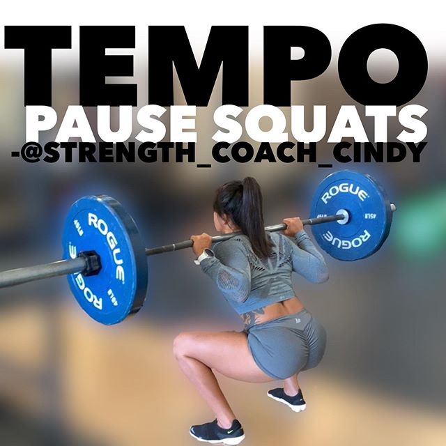 Tempo pause squats are great for any stage of development—from beginner to advance. Even at a rehab stand point. Its a great supplemental exercise to the back squat to help build control, awareness,and confidence through the lift. It also helps strengthen weak points. If youre a lifter that tends to dive bomb on the way down (eccentric portion) then this exercise is especially great for you! Injuries during a lift tend to happen during the eccentric portion so I like to add tempo work to help teach a client to really own a loaded compound movement. If you cant control it, you dont own it. You can do this various ways, but generally I do a 3-5 second ride down, hold for 1-3 seconds at the bottom and explode up to the top.