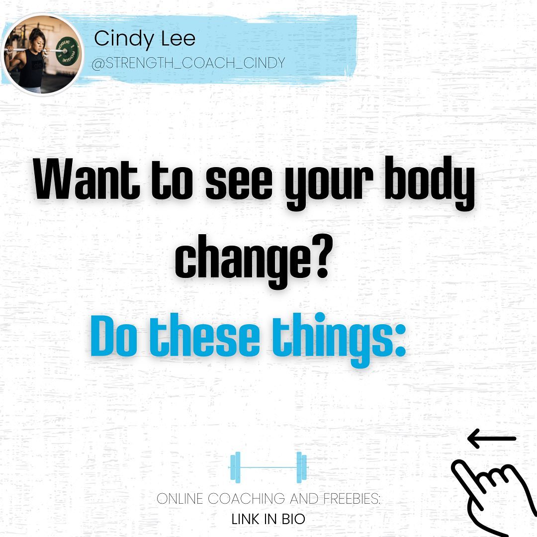 WANT TO SEE YOUR BODY CHANGE? DO THESE THINGS:

First off, I always prefer people to work on developing a solid level of strength before doing a body recomp. You’ll be much happier down the road by doing things you never thought your body could do before. 

Second, strength training has to be a lifestyle and something you can see yourself doing for many many many years.

——————————————-
 Follow:  IG @strength_coach_Cindy
️ Download Free Macro Calculator for Lifters : Link in Bio
 Apply for 1-on-1 Online Coaching: Link in Bio
——————————————-